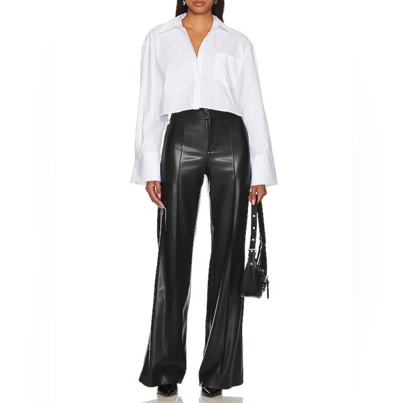 Alice + Olivia NWT Dylan Faux Leather Wide Leg in Black, size 4 - Picture 4 of 12